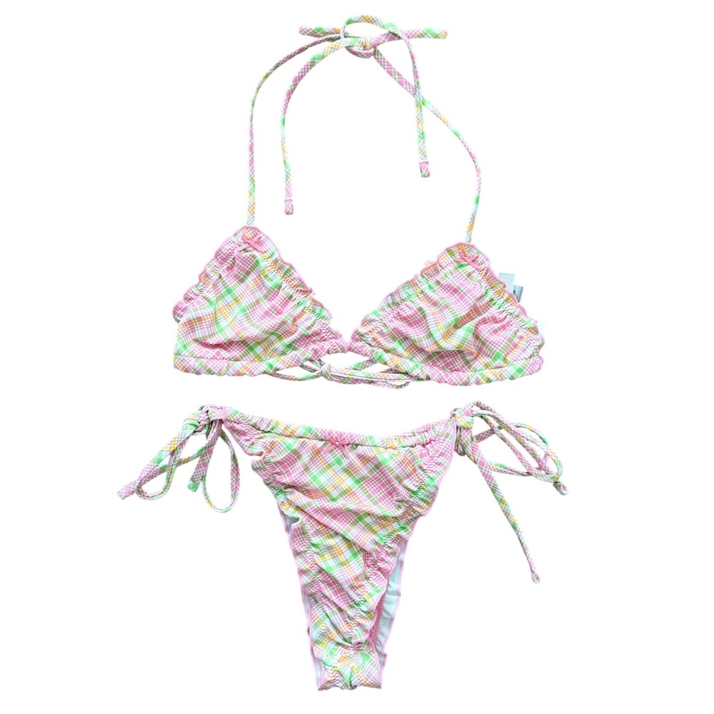 Victoria's Secret PINK x Frankies Bikinis Plaid Ruffle Bikini Set XL New Retro